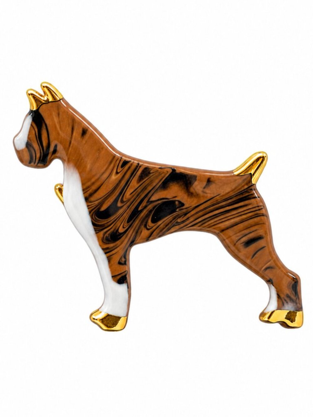Artisan Boxer Dog Brooch Brindle Hand Painted Gold Accent Pin